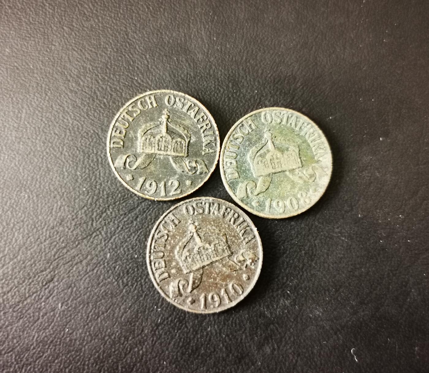 零零发外国硬币拍卖 无佣金 德属东非1赫勒3个年份