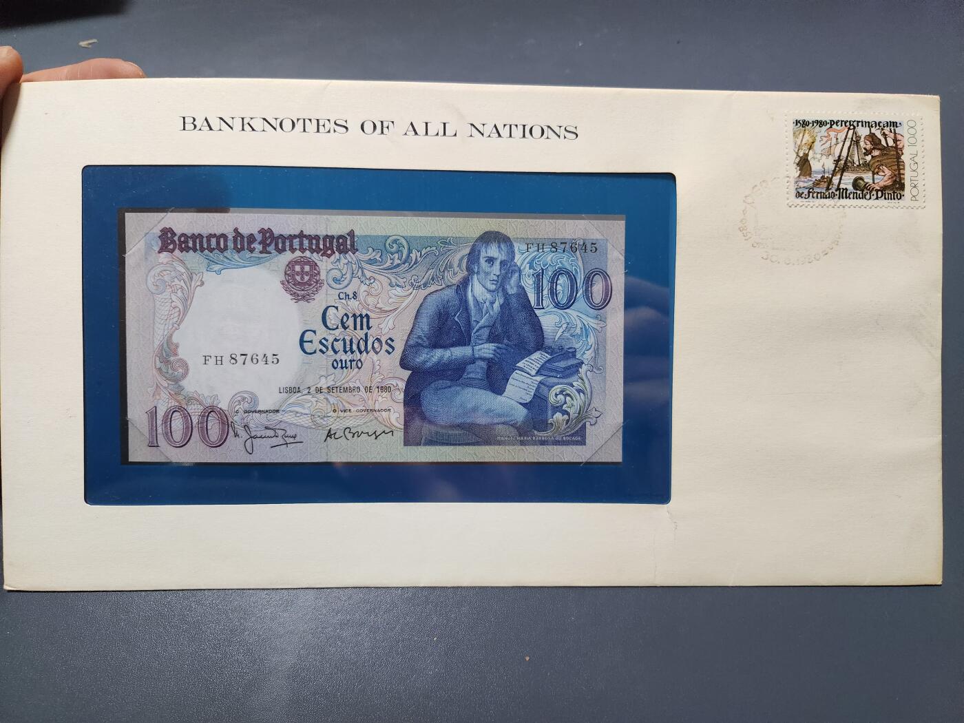 4月1号晚上8点 中外纸币自动截拍第50场 葡萄牙100富兰克林邮币封 新品
