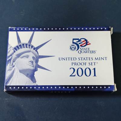 【全场包邮】纯粹捡漏拍517场 - 美国2001年官方封装精制套币（流通币一盒+州币一盒）-盒证全