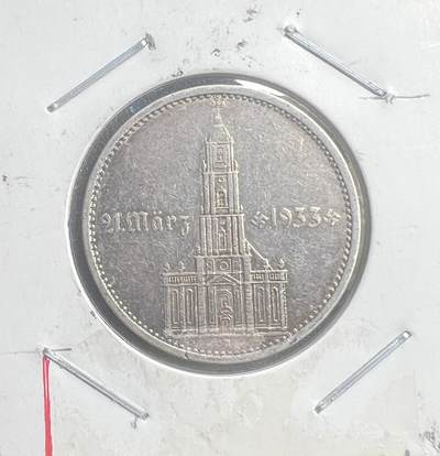 1934 年纳粹德国 5 马克银币 波茨坦日加字版 加里森教堂 第三帝国 90% 银 - 1934 年纳粹德国 5 马克银币 波茨坦日加字版 加里森教堂 第三帝国 90% 银