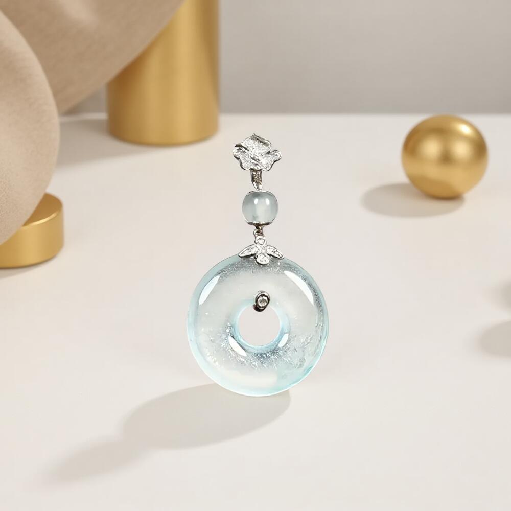 碧月说宝 君子怀瑾·当代和田玉清风专场（七） 18k镶钻高冰飘花耳坠