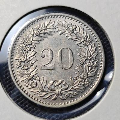 KK钱币收藏小铺  第417期 2月预留时间 周末发货 1974瑞士20分 