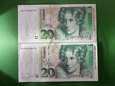 咖啡豆•收藏 2026年Apr_7th世界各国纸币拍卖 - 2枚 德国 1993年 20马克 全新UNC 外国 欧洲纸币