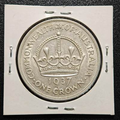 【德藏】世界币章拍卖第170期（拍品征集中~欢迎藏友联系） 老藏家集藏系列之- 1937年 澳大利亚1克朗银币 925银 直径约：38mm；重约：28.2g 入册20余年·附有当年购入价