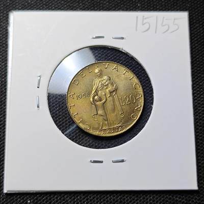 KK钱币收藏小铺  第415期 2月预留时间 周末发货 1958梵蒂冈20里拉 好品