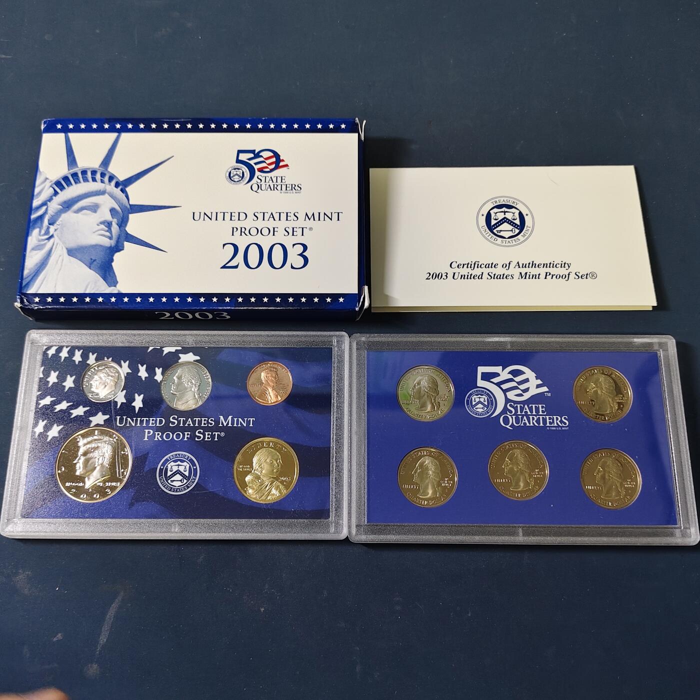 【全场包邮】纯粹捡漏拍517场 美国2003年官方封装精制套币（流通币一盒+州币一盒）-盒证全