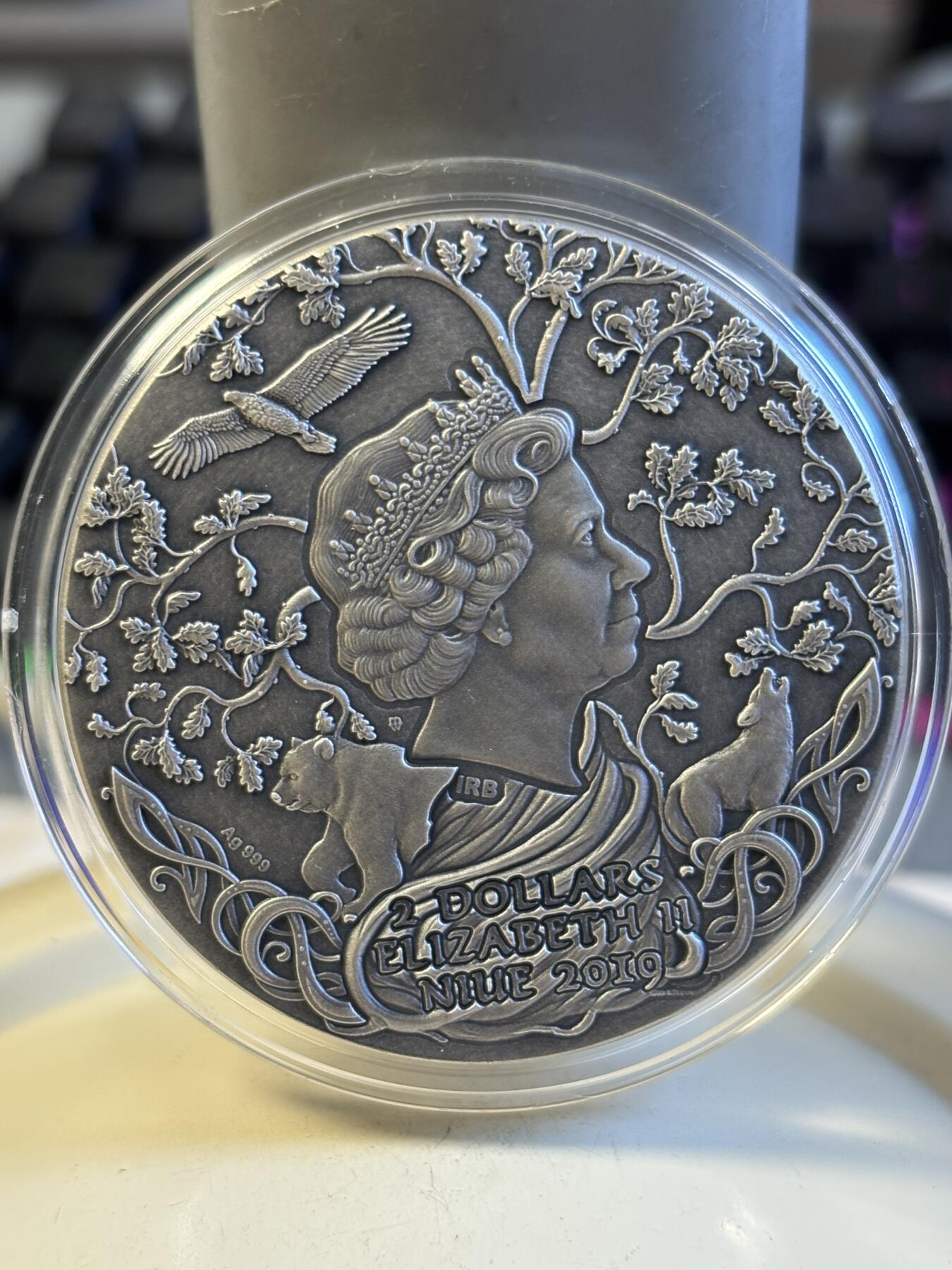 第196期拍卖 纽埃2019斯拉夫神系列2战神斯韦托维德2盎司银币，999银，发行500枚