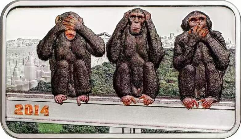 ❤️【币观天下】❤️ 第347期钱币拍卖场- 2026.4.3周五晚上6点半场 长期征集拍品  坦桑尼亚2014年三只灵猴方形彩色银币带证书包装