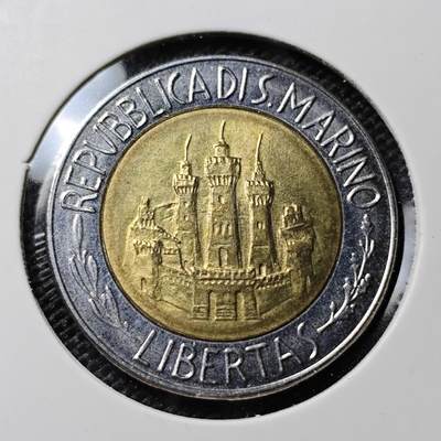KK钱币收藏小铺  第417期 2月预留时间 周末发货  圣马力诺500里拉 双色币