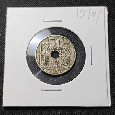 KK钱币收藏小铺  第415期 2月预留时间 周末发货 1949西班牙50分 