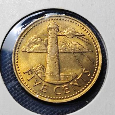 KK钱币收藏小铺  第417期 2月预留时间 周末发货 1973巴巴多斯5分