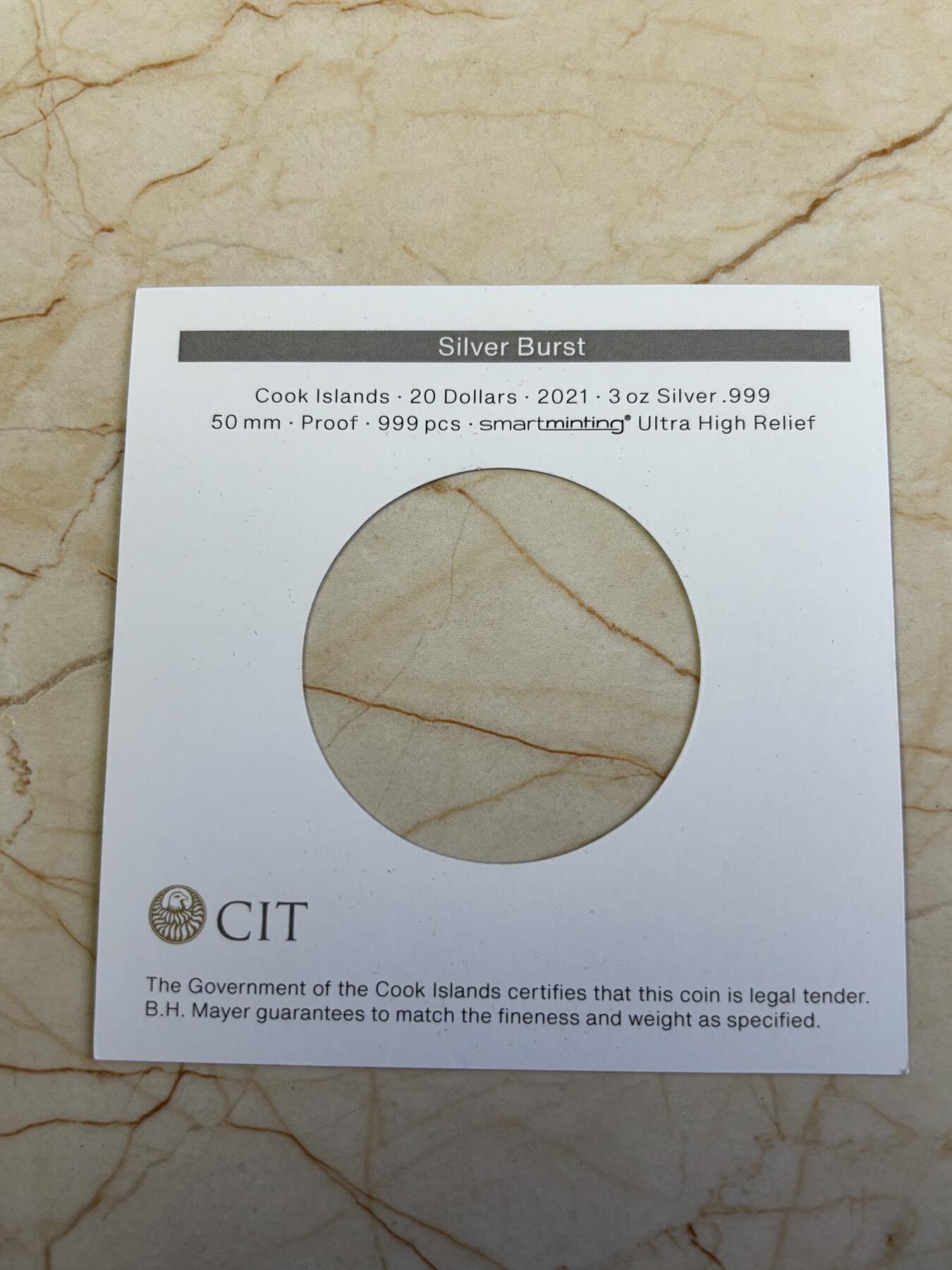 第196期拍卖 库克2021年信息大爆炸3盎司高浮雕精制纪念银币，999银，发行量999枚