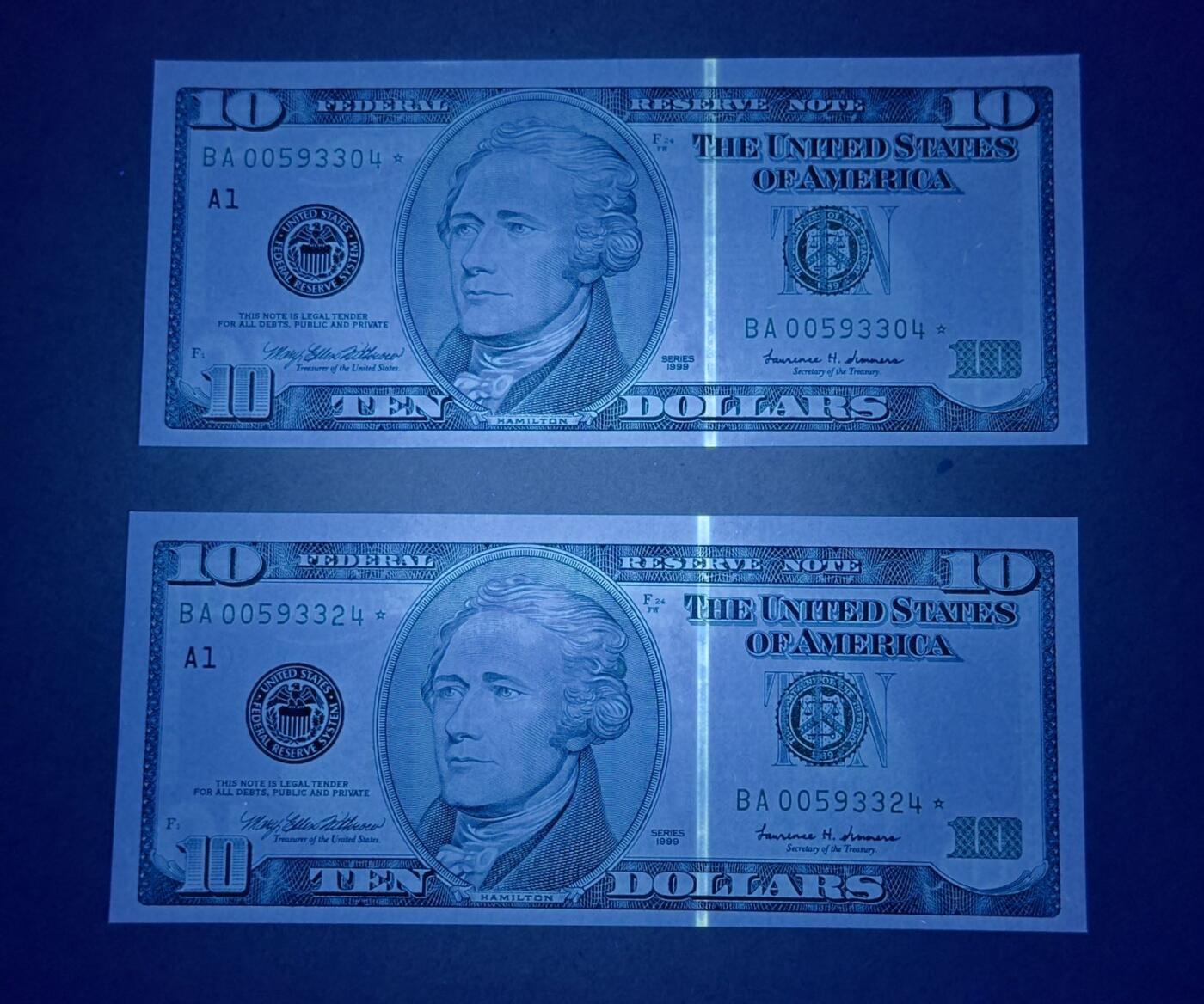 【礼羽收藏】🌏世界钱币拍卖第131期 99年黑白大头10美元补号两张全新UNC品相