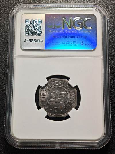 【德藏】世界币章拍卖第170期（拍品征集中~欢迎藏友联系） 德国紧急时期舍恩弗利斯25芬尼铁币 NGC MS63 保存不易 好品难得