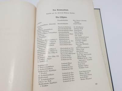 南水社第5次拍卖  稀有 1938年德国海军「西里西亚号」战列舰南美巡航纪念册 时任舰长弗里德里希·弗莱舍上校（后晋升海军上将，海军使团团长 威廉港造船厂厂长）亲笔签名两处 德国海军博物馆旧藏带戳 原品 除部分纸张氧化痕迹 基本完好 详情看简介