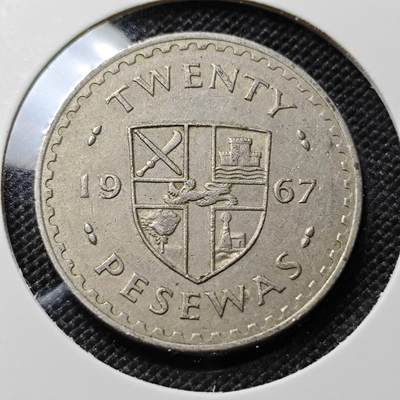 KK钱币收藏小铺  第417期 2月预留时间 周末发货 1967加纳20比塞瓦