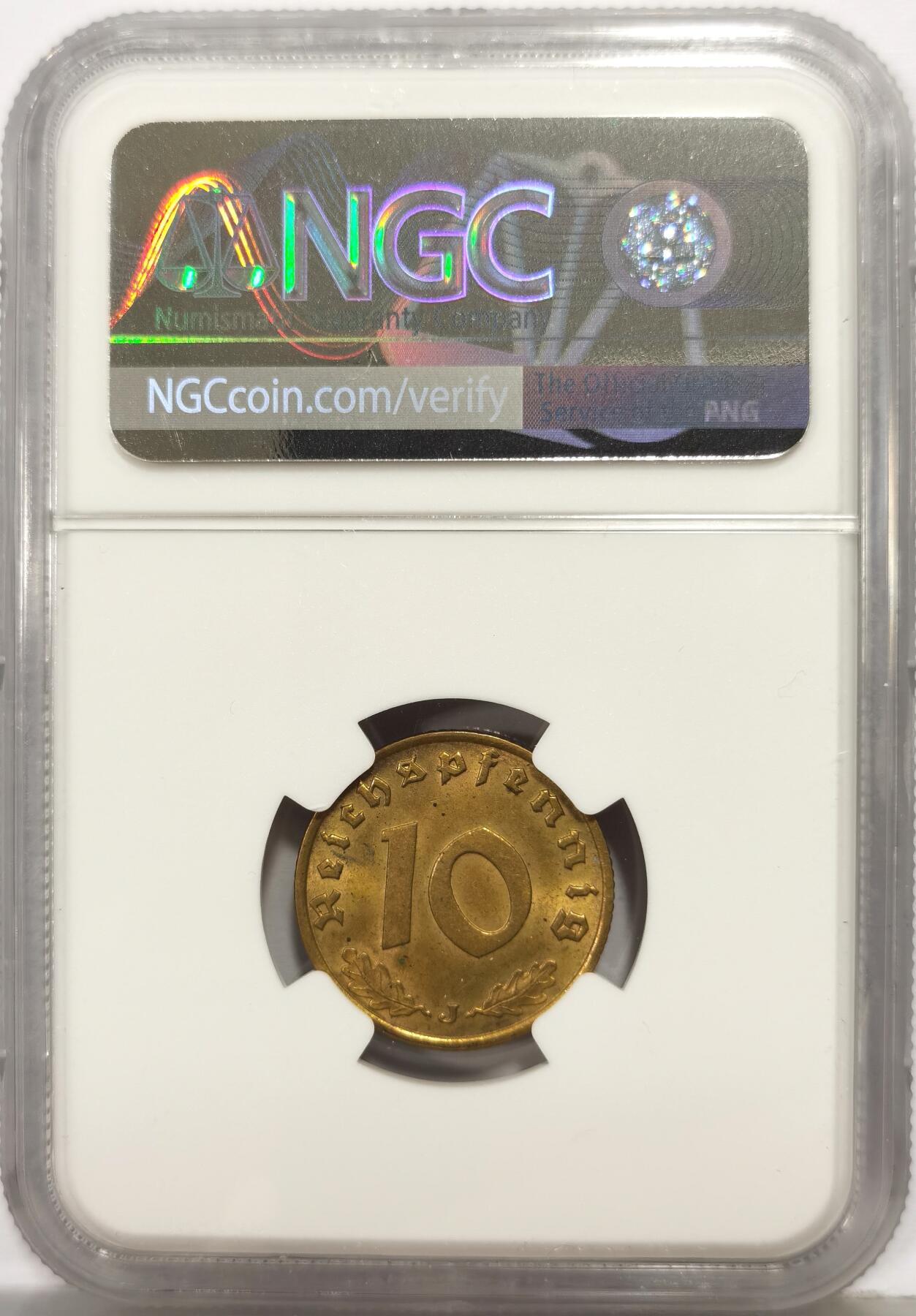 博洋堂世界钱币拍卖第167期（全场包邮） NGC MS64 德国1938J带万字10芬尼铜币，仅有三枚更高分，状态很好