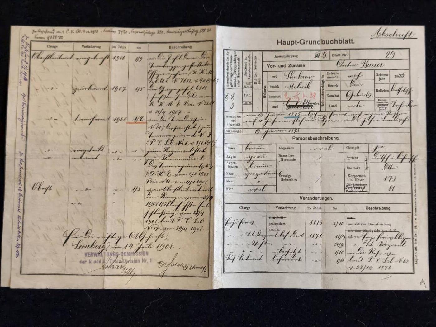 凯旋世界勋赏（第23期）（欢迎送拍）（对拍品有疑问请询问客服，不接受到手刀，出价默认拍品品相。请认真阅读拍卖规则！出价默认已认可！）（收到货请录制开箱视频，无视频概不处理问题。） 奥匈帝国 安东·鲍尔少将 的完整个人军事档案，从他最基础的个人背景信息，一直到他所有的军衔晋升与服役历程全部包含在内，军旅生涯和个人晋升史