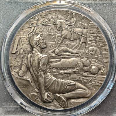 【德藏】世界币章拍卖第170期（拍品征集中~欢迎藏友联系） 1906年 瑞士巴塞尔射击节纪念银章 原味包浆 细节刻画极其细致 PCGS SP62