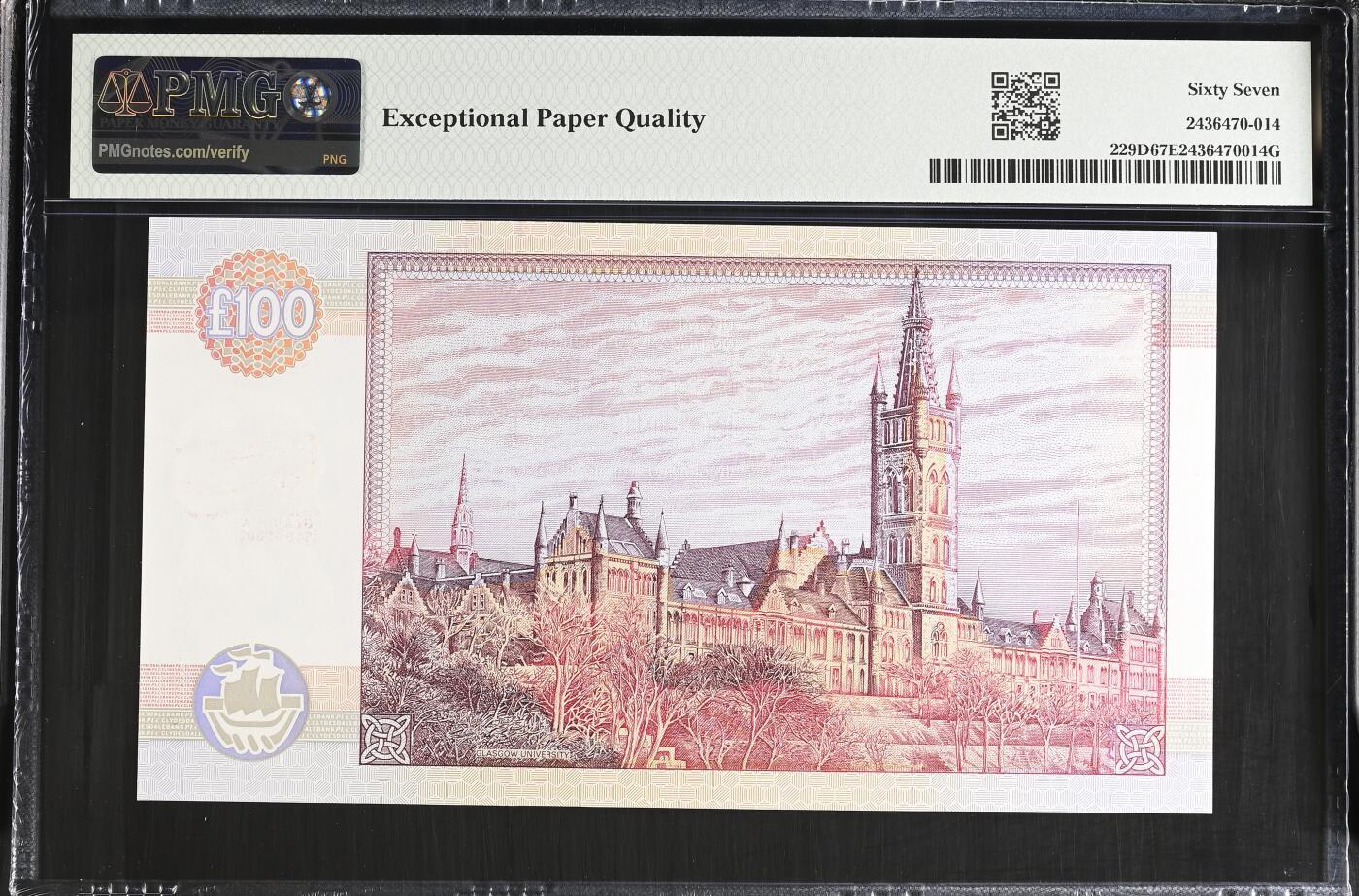 《愛美收藏》第239期-4.5周日外币黄金场  苏格兰戴尔银行2001年100镑最高值PMG67E亚军分千位1946号 冠军68分仅4张 格拉斯哥大学建校纪念钞 少见品种