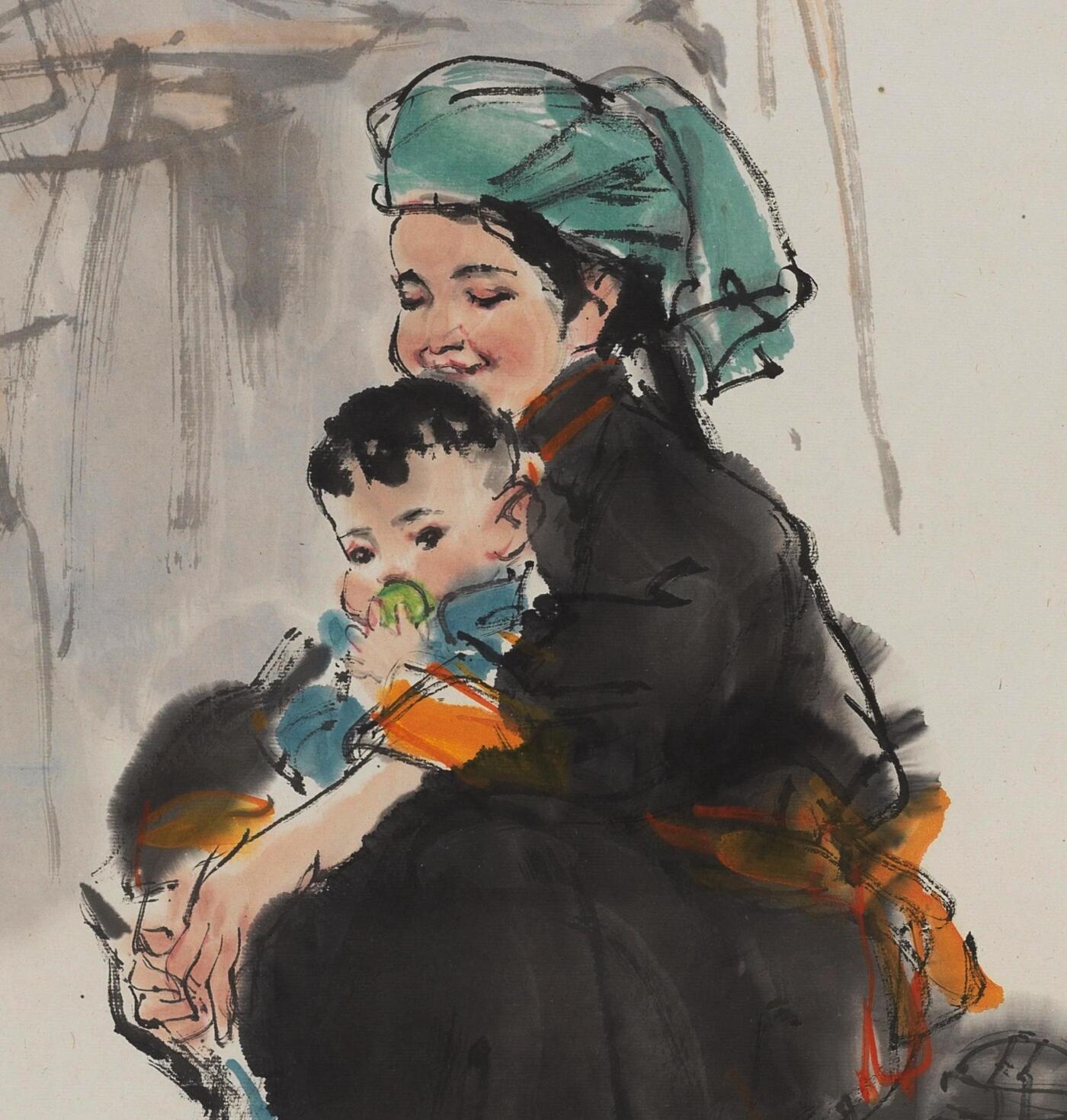 碧月说宝 近现代书画专场（七） 卢沉 母子图