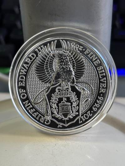 第196期拍卖 - 英国2017年女王神兽系列格里芬鹰2盎司磨砂银币，999银