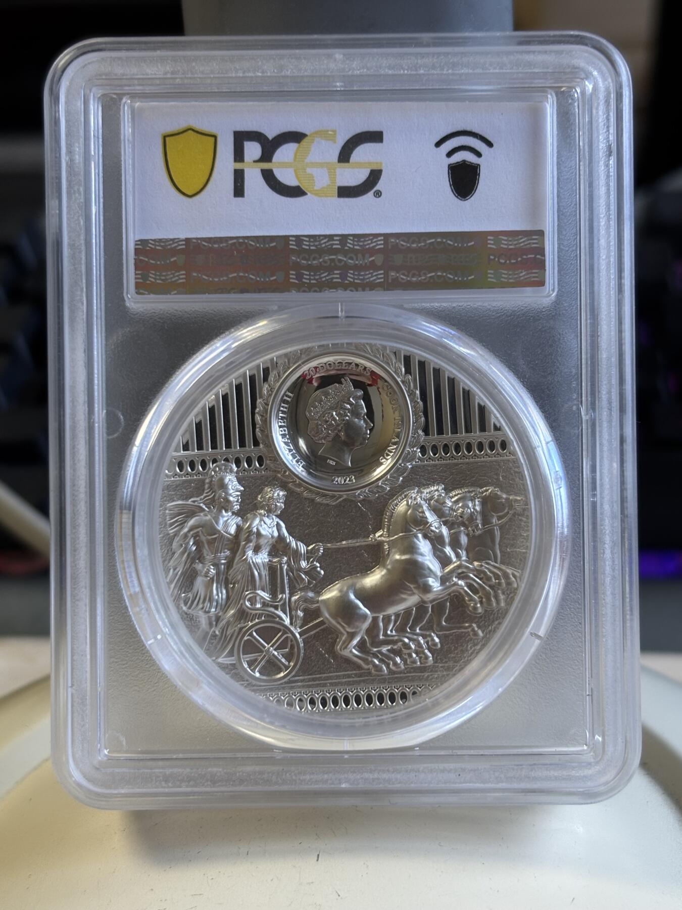 第196期拍卖 库克2023年斯巴达勇士3盎司双面高浮雕纪念银币PCGS-PR70，999银镀金，发行888枚
