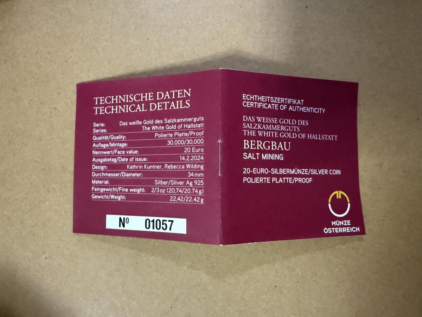 《愛美收藏》第239期-4.5周日外币黄金场  2024年奥地利哈尔施塔特盐业开采20欧纪念银币 NGC 70 带原盒证书 稀少首批蓝标满分