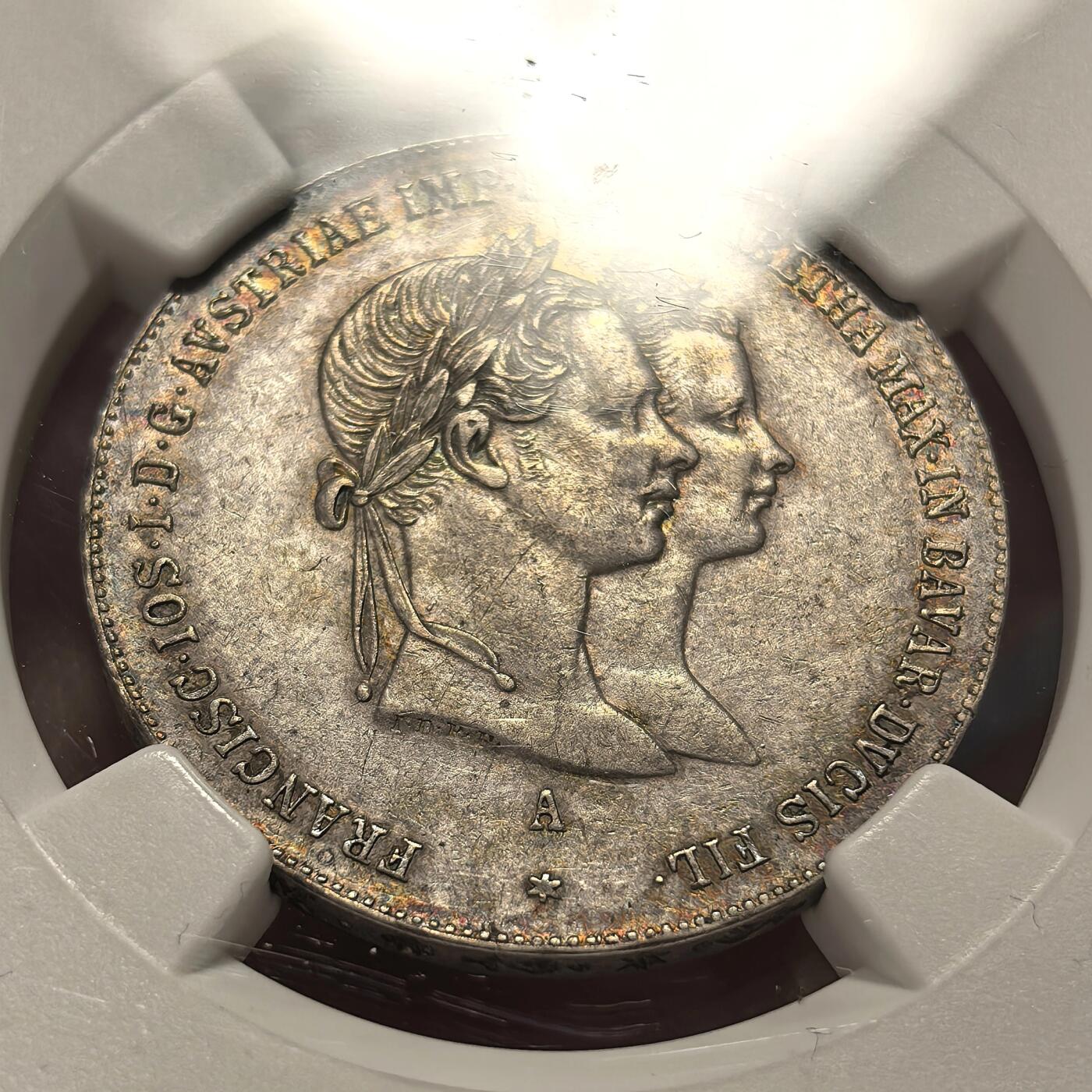 博洋堂世界钱币拍卖第167期（全场包邮） NGC AU58 奥匈帝国1854年茜茜公主大婚1盾银币，带舒服的原始淡包浆，少见品种，性价比极高的一枚，整体状态不输之前拍过的MS