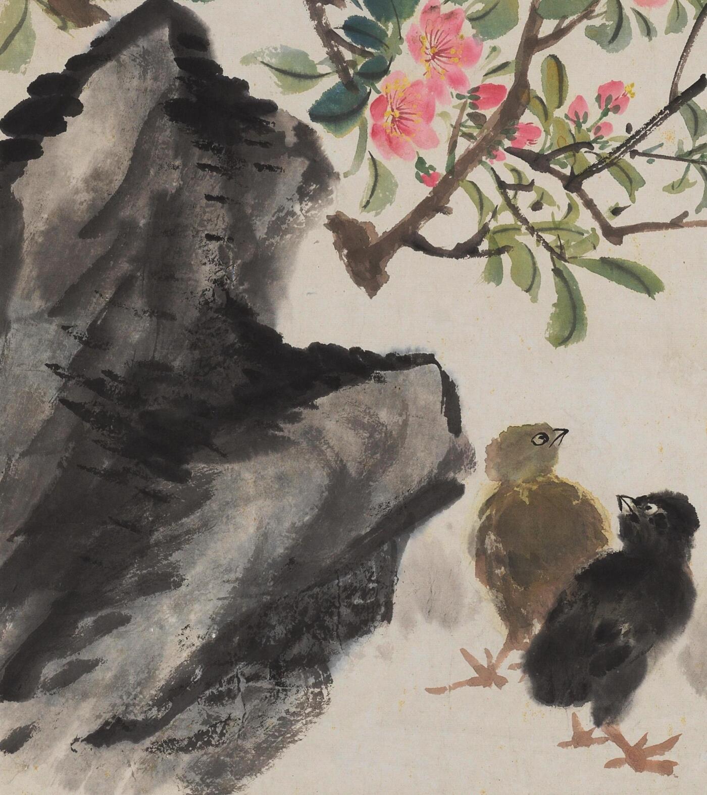 碧月说宝 近现代书画专场（八） 汪慎生 海棠雏鸡