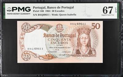 《愛美收藏》第239期-4.5周日外币黄金场  - 葡萄牙1964年50埃斯库多PMG67E倒置号 伊莎贝尔女王 葡萄牙经典品种 Pick#168