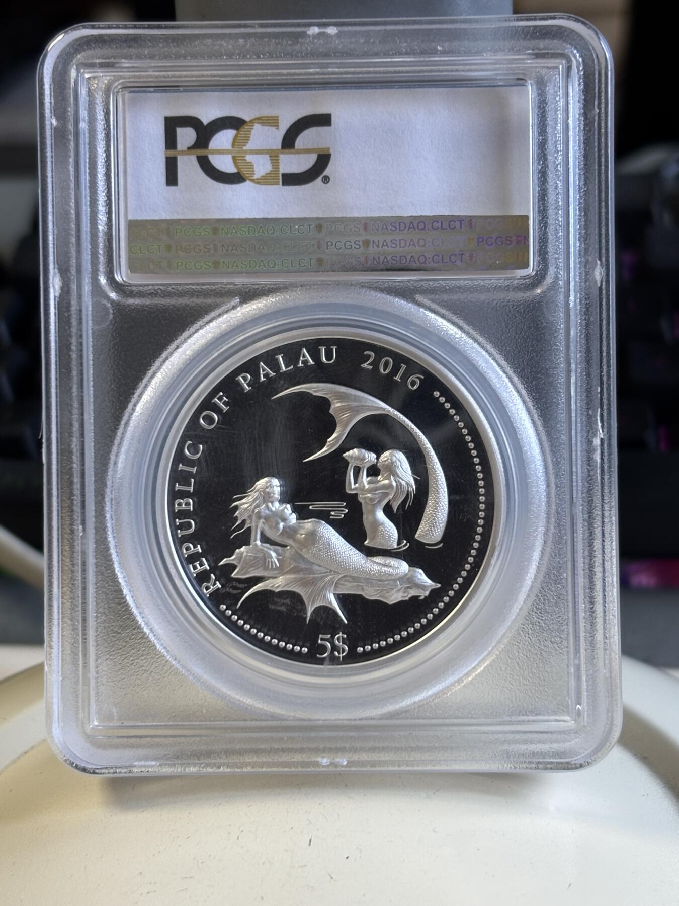 第196期拍卖 帕劳2016年珊瑚海湾鱼类彩色纪念银币PCGS-PR70无盒无证书,999银，25克