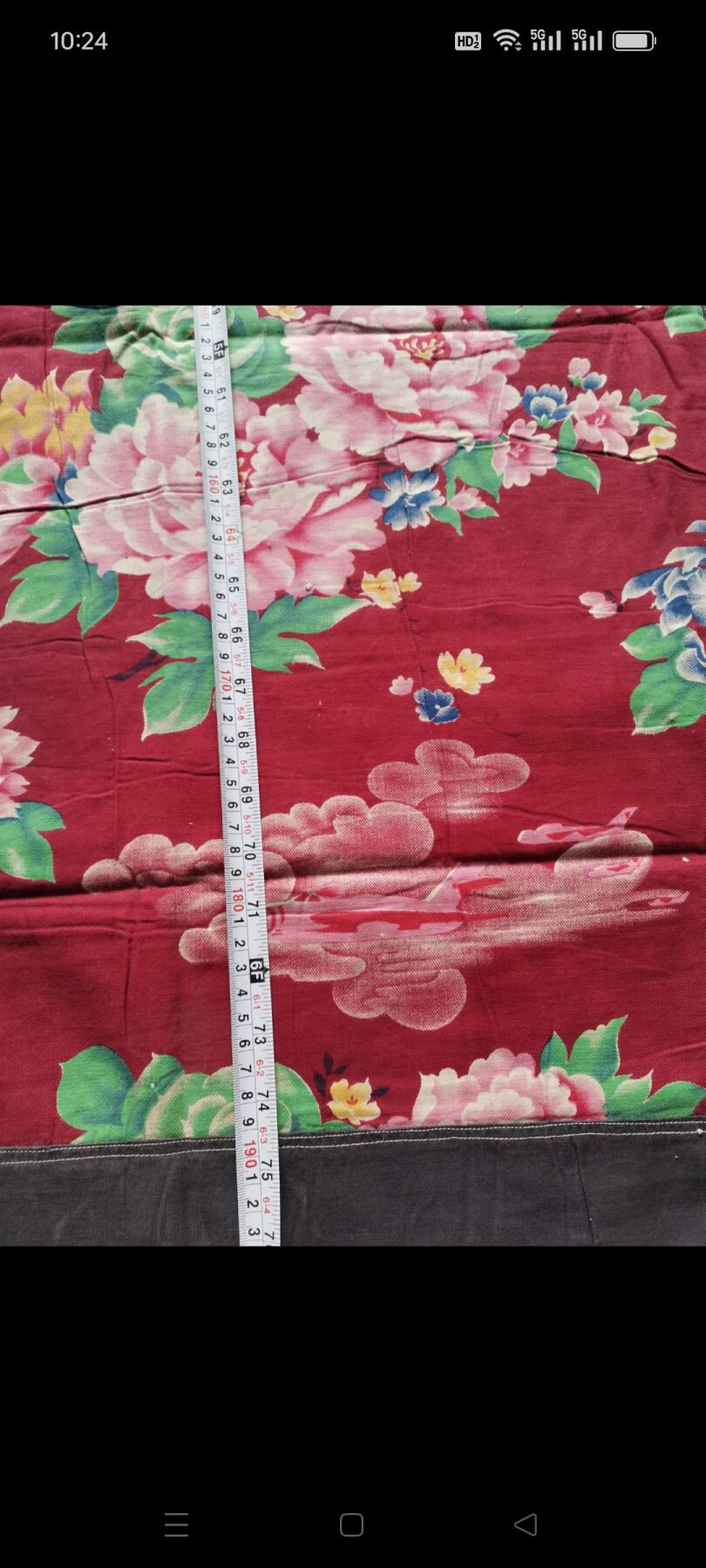 文革时期老粗布1块。飞机，轮船和花卉图案。60㎝×189㎝。如图包老