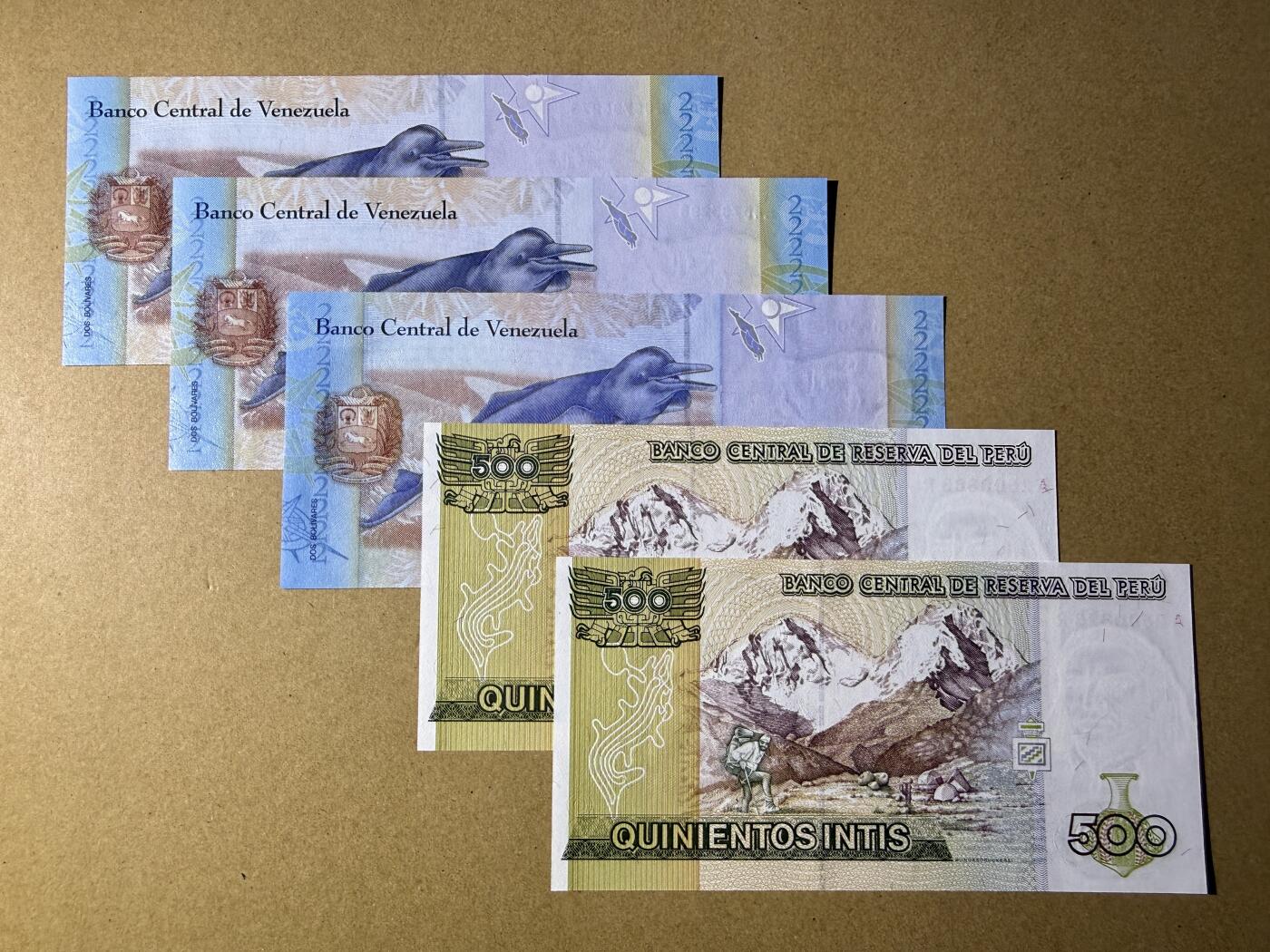 《愛美收藏》第239期-4.5周日外币黄金场  委内瑞拉、秘鲁5张 UNC 如图