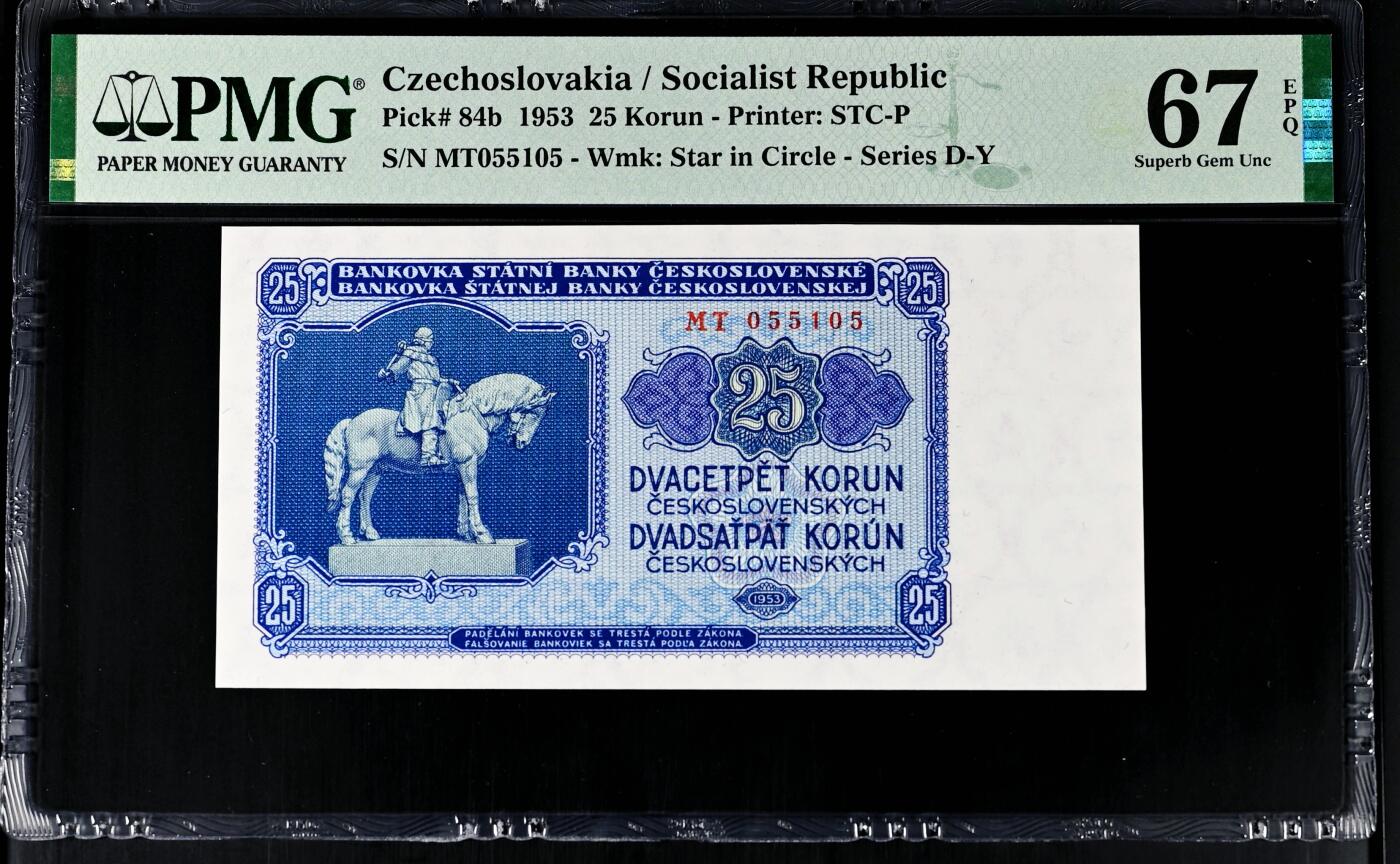 【Blue Auction】世界纸币精拍第803期——18级TOP拍卖/信誉/品质/专业/高效💫 【无47】捷斯 1953年25克朗 PMG67EPQ 高分