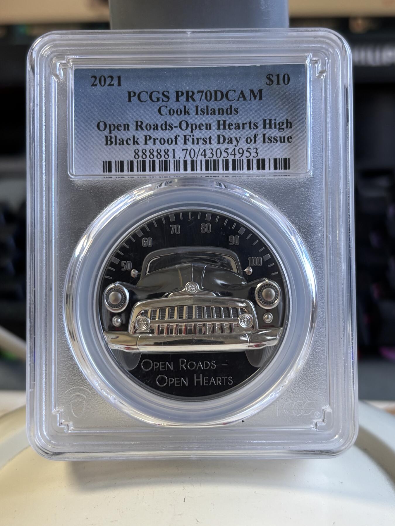 第196期拍卖 库克2021年老爷车2盎司精制纪念银币PCGS-PR70，999银，发行999枚