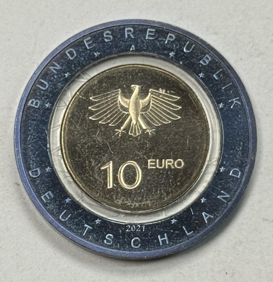 S&S Numismatic世界钱币-拍卖 第125期  德国2021年 空气移动-在水上 10欧元聚合物+蓝色镀铌镶嵌纪念币 A版