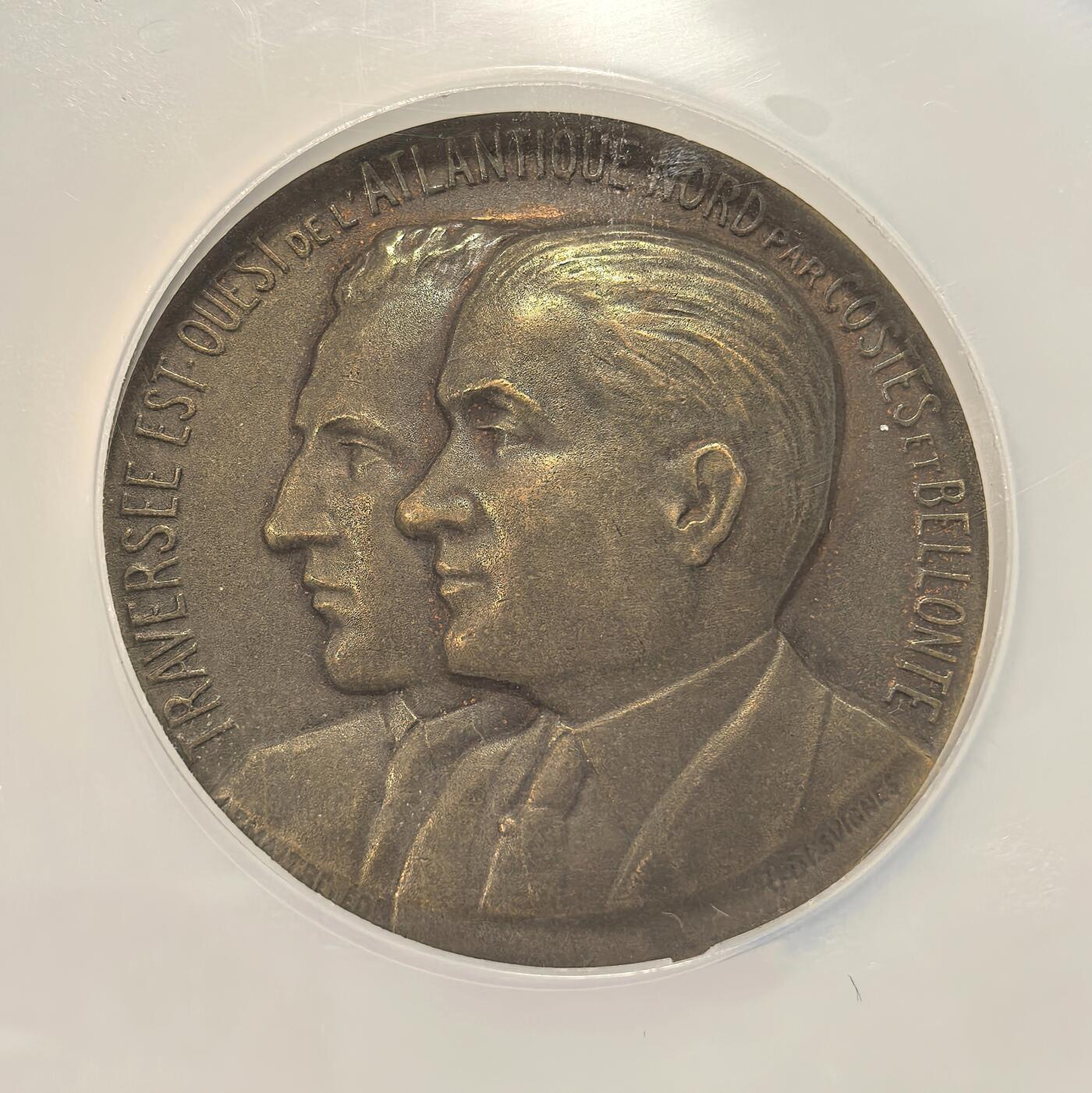 博洋堂世界钱币拍卖第167期（全场包邮） NGC MS63 法国1930年飞行器跨域北大西洋纪念铜章