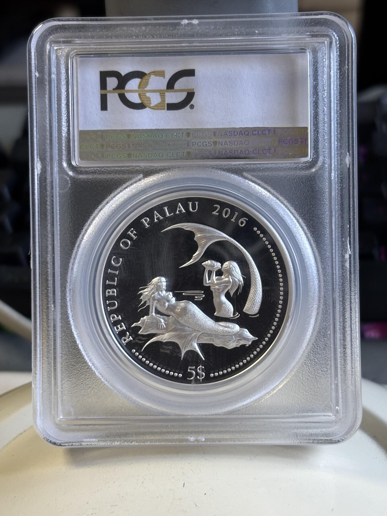 第196期拍卖 帕劳2016年珊瑚海湾鱼类彩色纪念银币PCGS-PR70无盒无证书,999银，25克