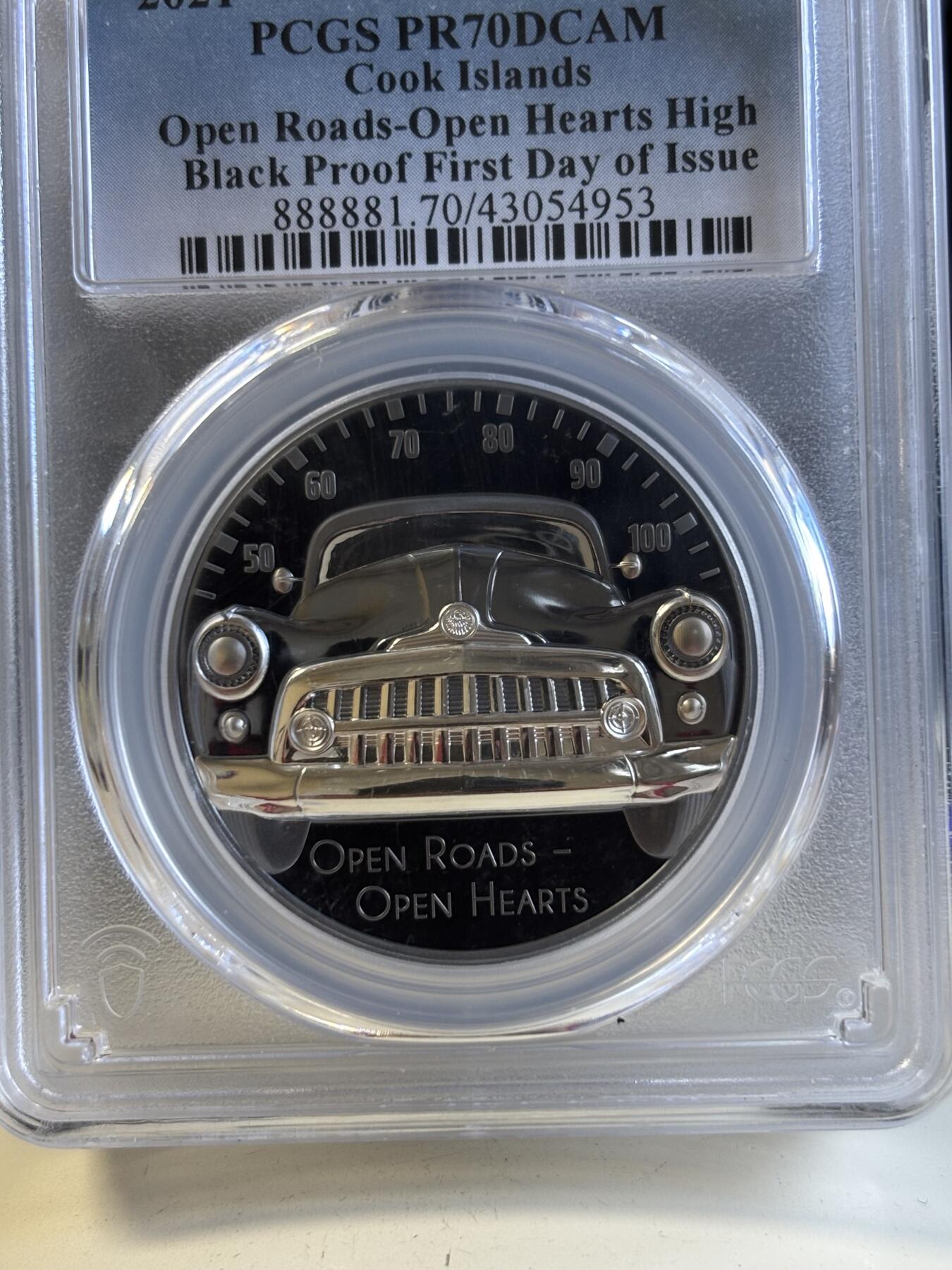 第196期拍卖 库克2021年老爷车2盎司精制纪念银币PCGS-PR70，999银，发行999枚