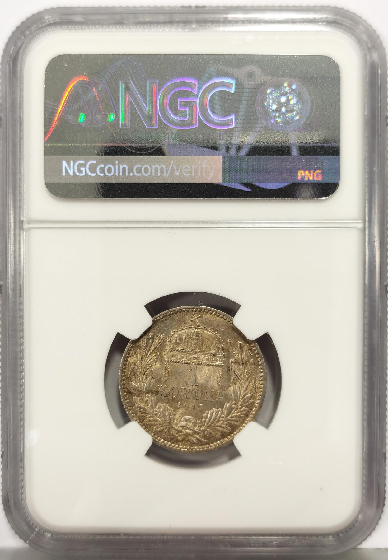 博洋堂世界钱币拍卖第167期（全场包邮） NGC MS62 匈牙利1915年1克朗银币