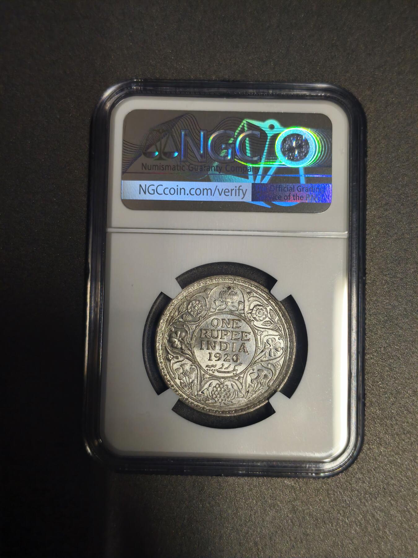 机制币银元拍场 臻品多多 NGC MS62 乔治五世印度卢比 ，少见版别和年份，黄油包浆十分美丽，出分不易