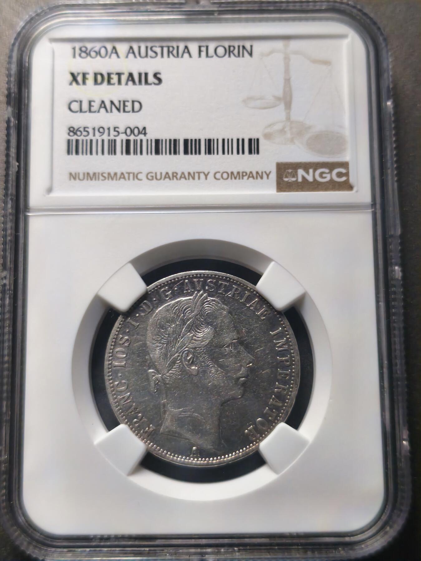 机制币银元拍场 臻品多多 NGC XF 弗朗茨青年版1弗罗林银币 12.3g 900银 细节完好 底板漂亮