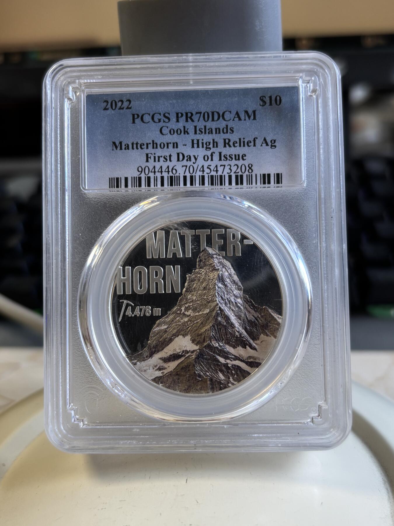 第196期拍卖 库克2022年马特洪峰2盎司加厚纪念彩银币PCGS-PR70，999银，发行999枚