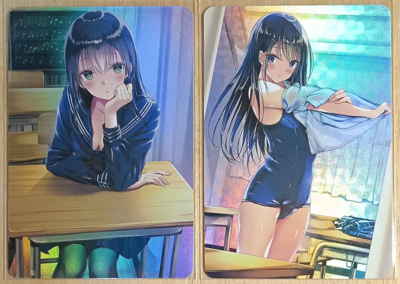 龙虎卡牌-八一场（满200元包邮，无佣金，每周六结拍，欢迎送拍） 折光彩闪2张 学生妹 黑丝+健身衣