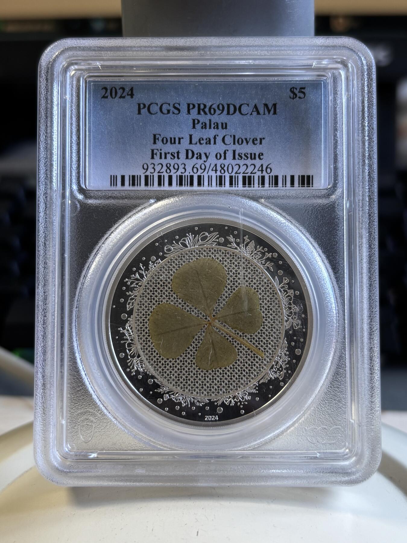 第196期拍卖 帕劳2024幸运草系列镶嵌四叶草1盎司银币PCGS-PR69，9999银，发行2024枚