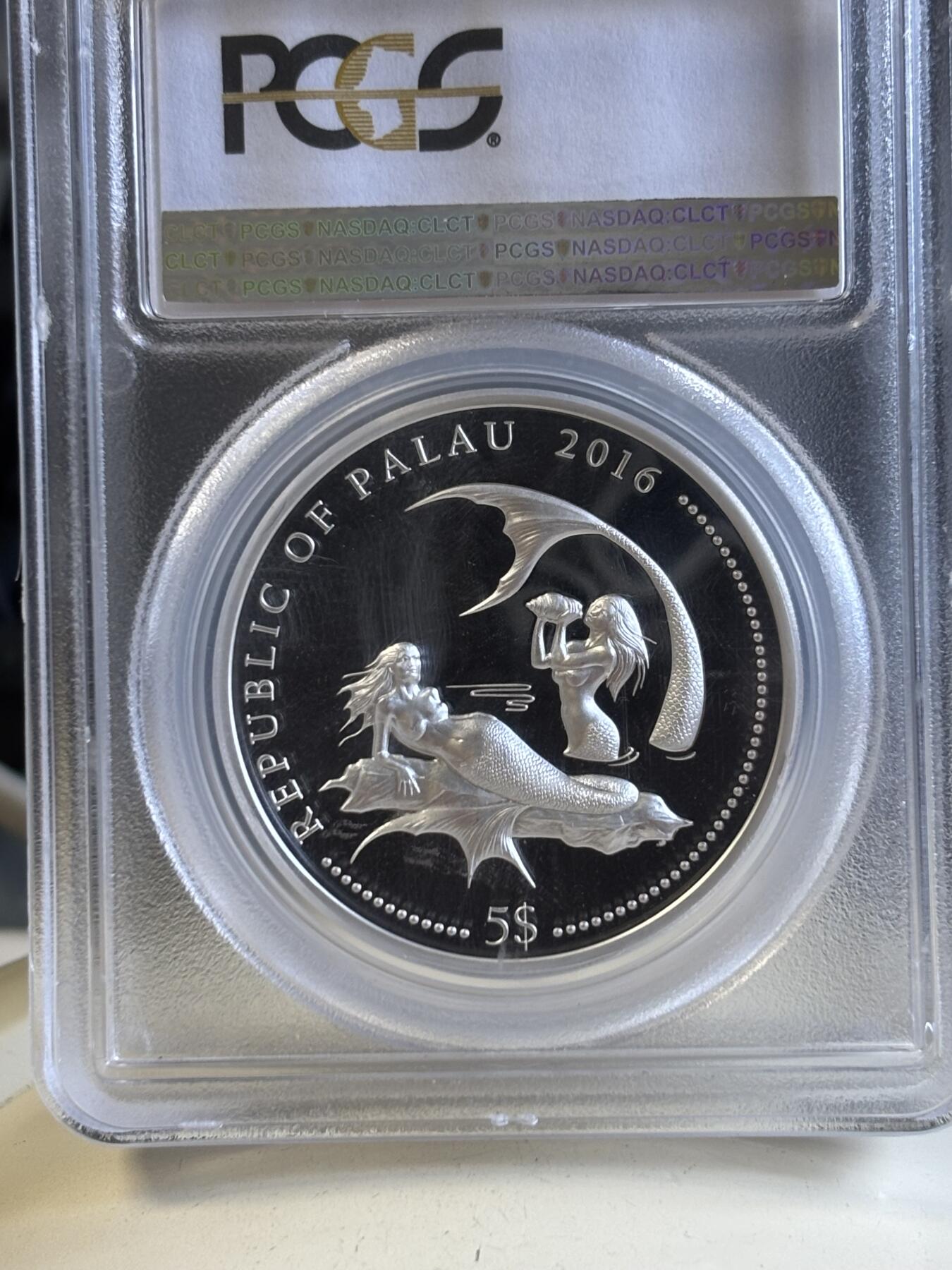 第196期拍卖 帕劳2016年珊瑚海湾鱼类彩色纪念银币PCGS-PR70无盒无证书,999银，25克