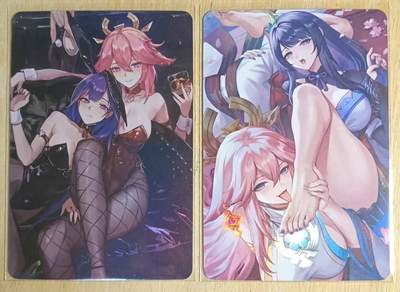 龙虎卡牌-八一场（满200元包邮，无佣金，每周六结拍，欢迎送拍） - 彩闪2张 原神卡牌 雷电+八重 足控