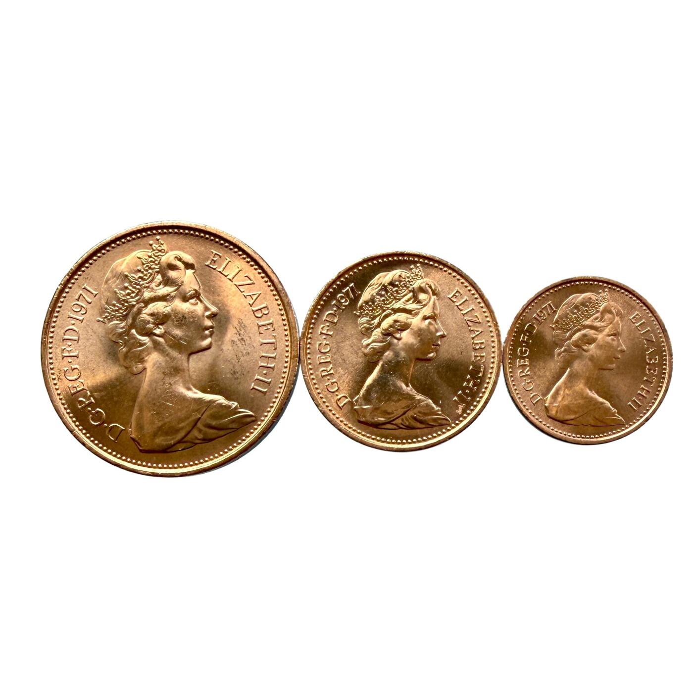 1971原光英国伊丽莎白女王2  2   1/2  便士  铜币  3枚一组 品相随机 （10日内发货）