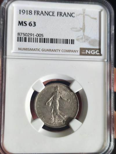 机制币银元拍场 臻品多多 - NGC MS63 1918年播种女神1法郎银币 原光原味包浆 状态极佳